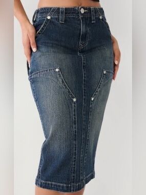 True Religion Utility Midi Denim Skirt